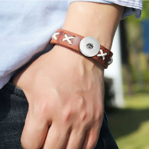 Vintage punk hemp rope woven cowhide bracelet fit 20MM Snaps button jewelry wholesale