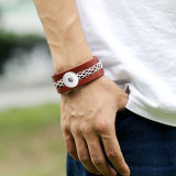 Woven Wide Leather Bracelet Punk Vintage Bracelet fit 20MM Snaps button jewelry wholesale