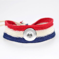 American Flag Color Cotton Woven Colorful Bracelet fit  20MM Snaps button  wholesale