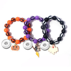 Halloween Pumpkin Ghost Cat Elastic Bracelet fit  20MM Snaps button  wholesale