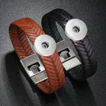 Vintage woven leather bracelet fit 20MM Snaps button jewelry wholesale