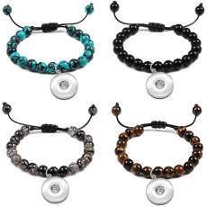 Woven Bracelet 8mm Volcano Stone Tiger Stone Natural Stone Bracelet fit  20MM Snaps button  wholesale