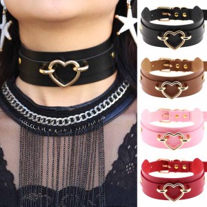 Punk necklace Double Layer PU Leather Love necklace