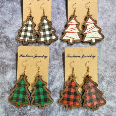 Christmas Classic Plaid Wood Earrings
