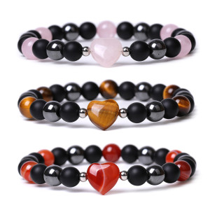 Tiger Eye Stone Natural Stone Hand Cut Love Couple Bracelet