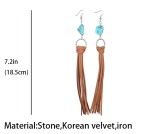 Long turquoise tassel leather earrings