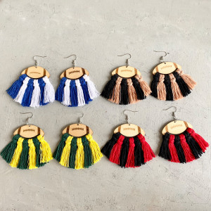 Rugby Cheerleading Team American Football Woven Tassel Wood Earrings