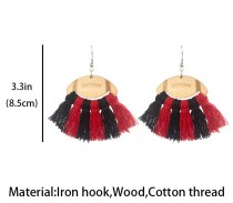 Rugby Cheerleading Team American Football Woven Tassel Wood Earrings
