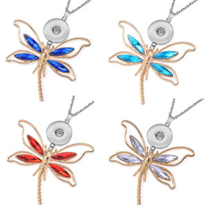 Alloy accessories hollowed out diamond multicolored dragonfly necklace fit 20MM Snaps button jewelry wholesale