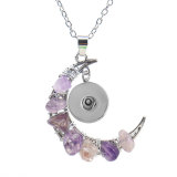 Handmade Colorful Stone Crystal Amethyst Moon Pendant Necklace fit 20MM Snaps button jewelry wholesale