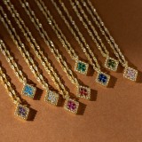 Stainless Steel Colorful Twelve Birthday Stone Zircon Necklace