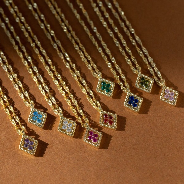 Stainless Steel Colorful Twelve Birthday Stone Zircon Necklace