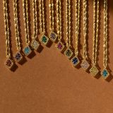 Stainless Steel Colorful Twelve Birthday Stone Zircon Necklace