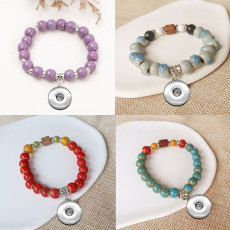 Ceramics bead alloy elasticity Bracelet fit  20MM Snaps button  wholesale