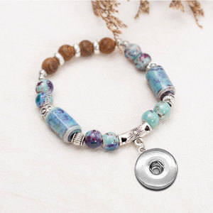 Ceramics bead alloy elasticity Bracelet fit  20MM Snaps button  wholesale