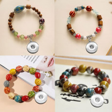 Ceramics bead alloy elasticity Bracelet fit  20MM Snaps button  wholesale