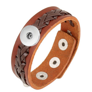 Vintage woven leather bracelet Genuine leather fit 20MM Snaps button jewelry wholesale