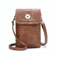 Leather mobile phone crossbody bag texture small wallet with adjustable shoulder straps fit 20MM Snaps button jewelry wholesale