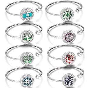 Diamond inlaid stainless steel alloy hollowed out aromatherapy essential oil life tree bracelet