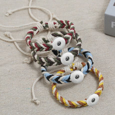 Colorful hemp rope hand woven bracelet fit  20MM Snaps button  wholesale