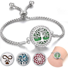 Diamond inlaid stainless steel hollowed out aromatherapy essential oil adjustable bracelet