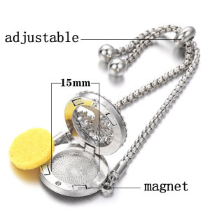 Diamond inlaid stainless steel hollowed out aromatherapy essential oil adjustable bracelet