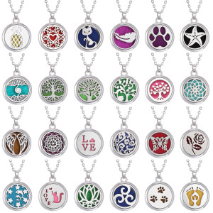 Life Tree Alloy Aromatherapy Pendant Couples Can Open Round Hollow perfume Box Necklace
