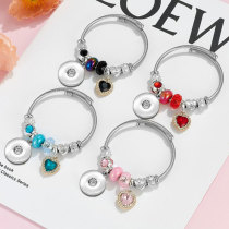 Stainless Steel Valentine's Day Love Beaded Bracelet with Adjustable Opening fit 20MM  Snaps button jewelry wholesale