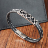 21CM Stainless steel genuine leather woven leather bracelet