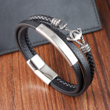 21CM Stainless steel genuine leather woven leather bracelet