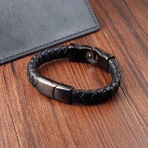 21CM Stainless steel genuine leather woven leather bracelet