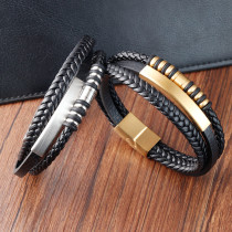 21CM Stainless steel genuine leather woven leather bracelet