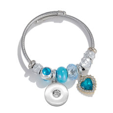Stainless Steel Valentine's Day Love Beaded Bracelet with Adjustable Opening fit 20MM  Snaps button jewelry wholesale