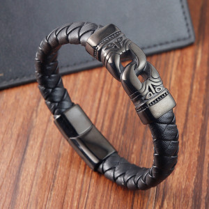 21CM Stainless steel genuine leather woven leather bracelet