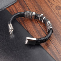 21CM Stainless steel genuine leather woven leather bracelet