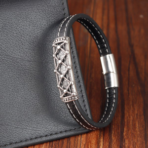 21CM Stainless steel genuine leather woven leather bracelet
