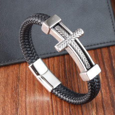 21CM Stainless steel genuine leather woven leather bracelet
