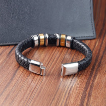21CM Stainless steel genuine leather woven leather bracelet