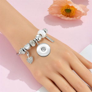 Stainless Steel Valentine's Day Love Beaded Bracelet with Adjustable Opening fit 20MM  Snaps button jewelry wholesale