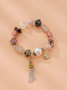 Conch Sun Flower Tassel Beaded Bracelet