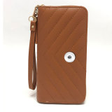 Lingge Long Wallet Wallet Wallet Large Capacity Handbag Zipper Mobile Case fit 20MM Snaps button jewelry wholesale