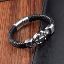 21CM Stainless steel genuine leather woven leather bracelet