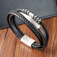 21CM Stainless steel genuine leather woven leather bracelet
