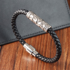 21CM Stainless steel genuine leather woven leather bracelet