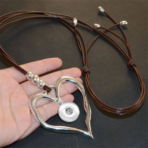 Great Love Pendant Leather Rope Bohemian Necklace fit 20MM chunks snaps jewelry