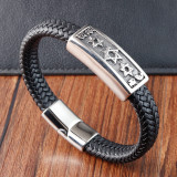 21CM Stainless steel genuine leather woven leather bracelet
