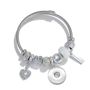 Stainless Steel Valentine's Day Love Beaded Bracelet with Adjustable Opening fit 20MM  Snaps button jewelry wholesale