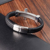 21CM Stainless steel genuine leather woven leather bracelet