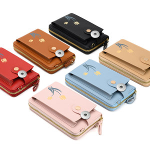 Printed One Shoulder Crossbody Bag Long Wallet Card Bag Mobile Case fit 20MM Snaps button jewelry wholesale
