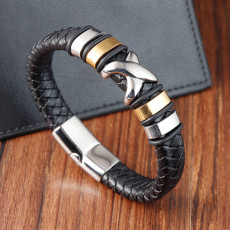 21CM Stainless steel genuine leather woven leather bracelet